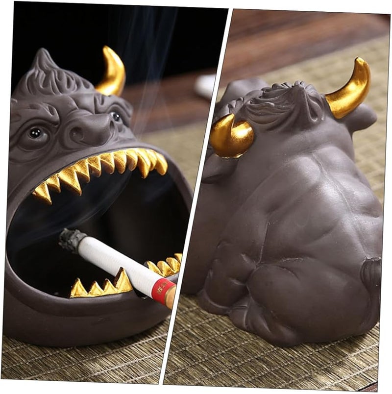 منفضة سجائر سيراميك كرتونية على شكل بقرة مع غطاء حاوية أعقاب سجائر مقاومة للرياح ديكور منزلي - Image 3